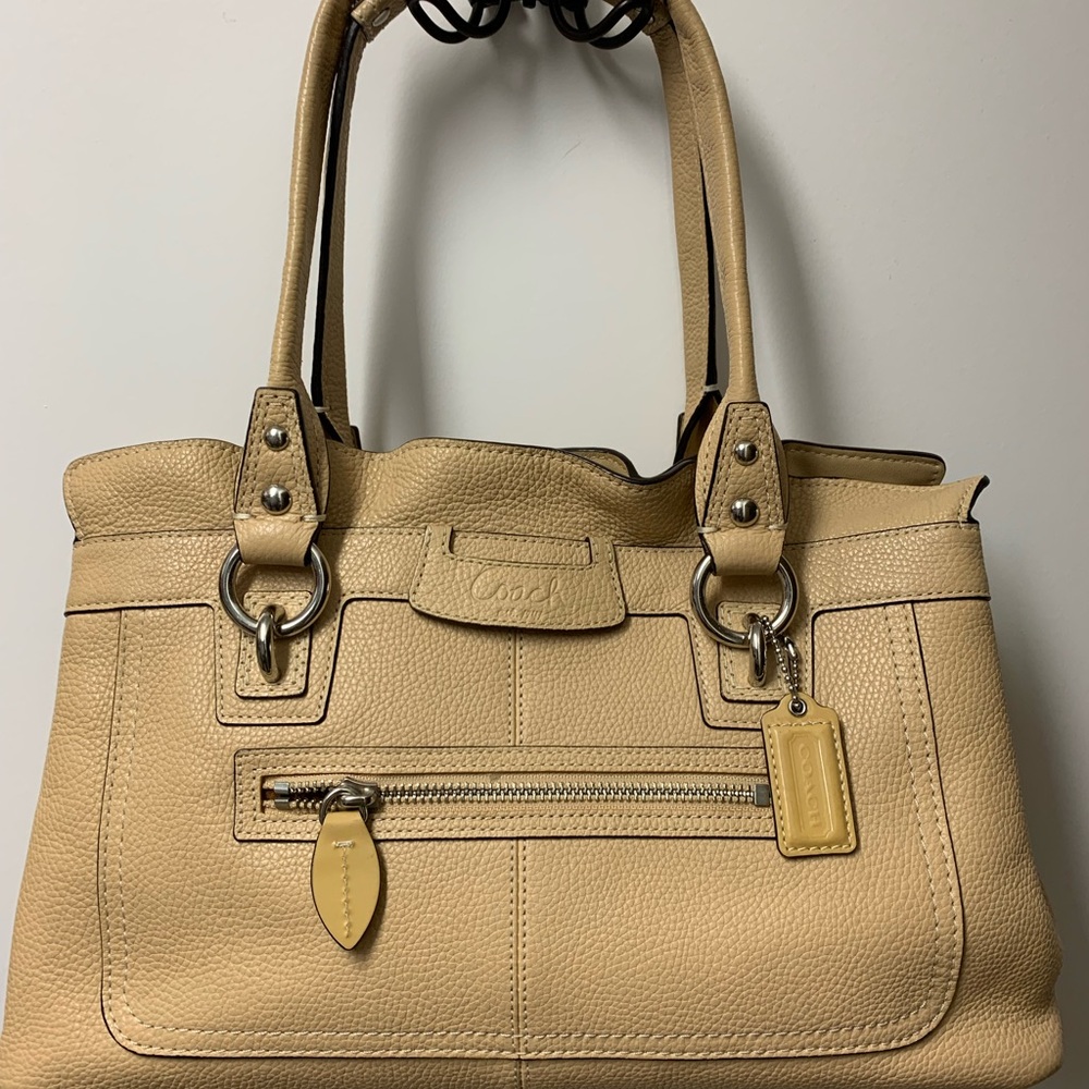 Coach Tan Leather Shoulder Bag with Structured Design